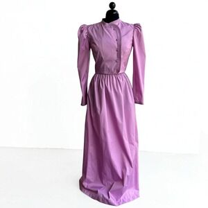 Vintage Dessy Creations Dress New York 60s Purple Maxi Gown Pleated Trim Size 10
